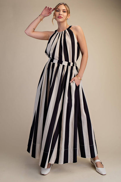 Black & White Striped Maxi Skirt