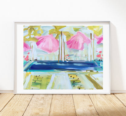 Pool Print on Paper, "Pink Umbrellas Pool": Print / 16" x 20"