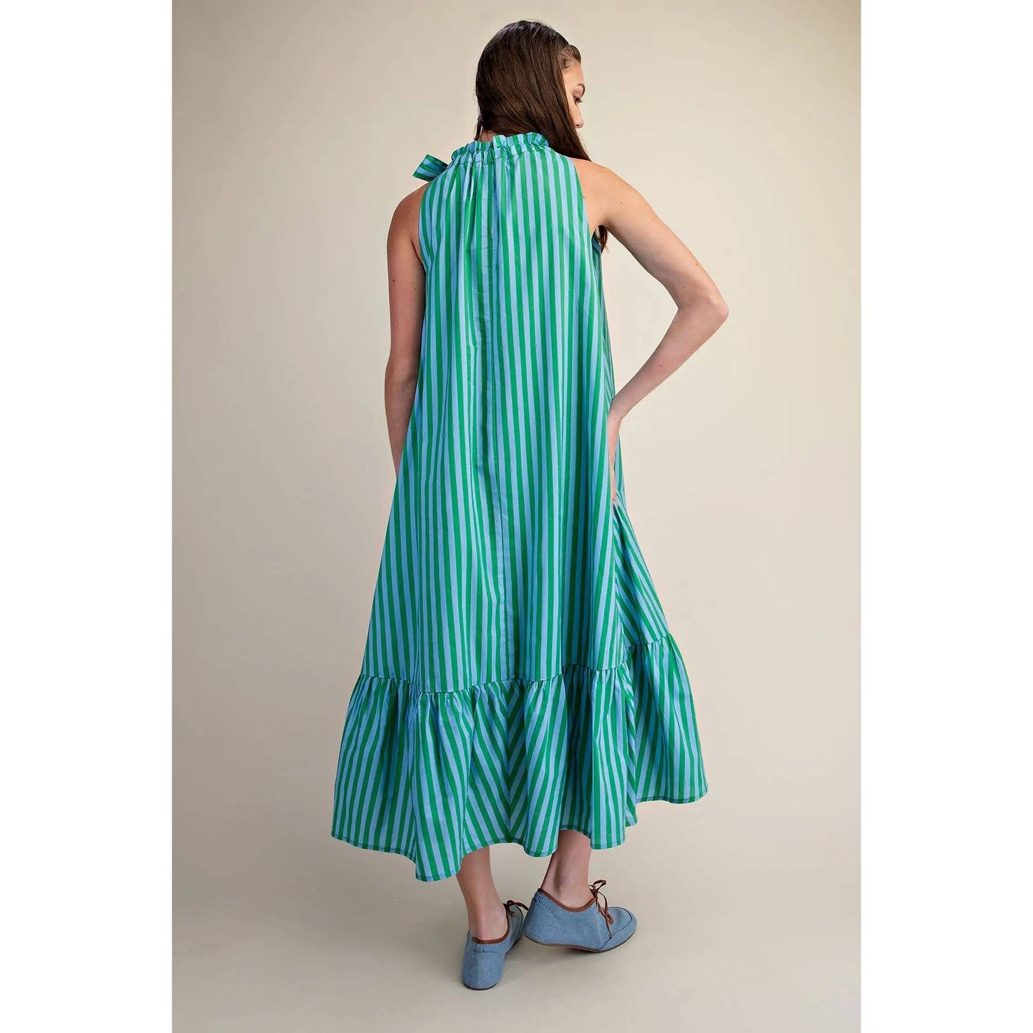Green Striped Midi Dress