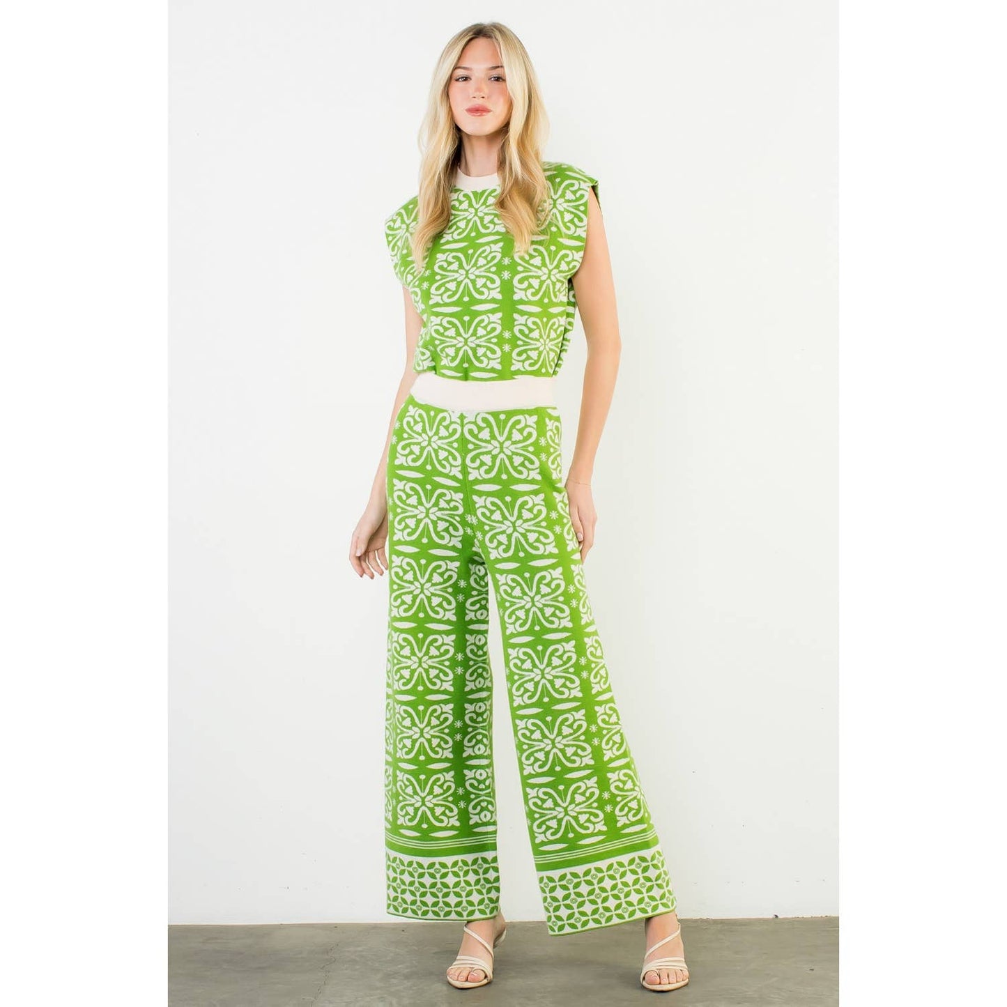 Green Pattern Knitted Pants