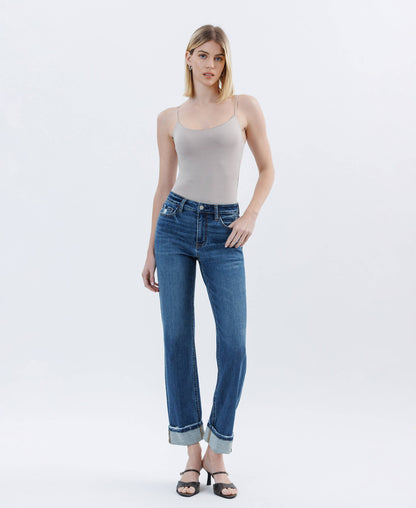 DARK WASH CUFFED STRAIGHT JEANS