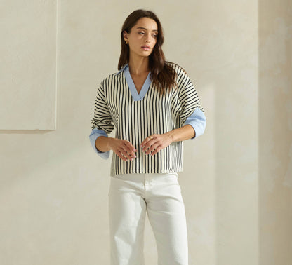 Ivory & Blue Striped Top