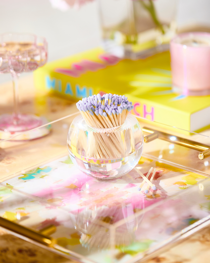 Lavender Matches in Round Glass Container