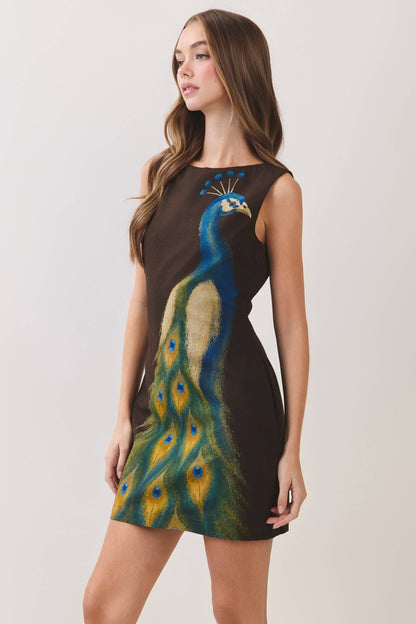 Chocolate Peacock Mini Dress