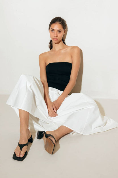 Black & White Strapless Midi Dress