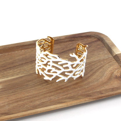 Bold Coral Branch Stainless Steel Cuff Bracelet: 02 WHT