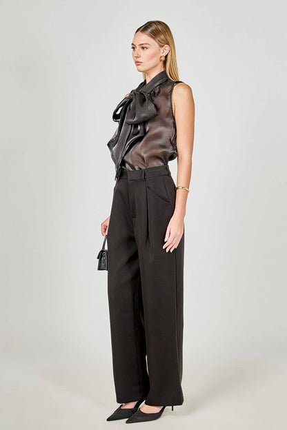 Black Organza Sleeveless Bow Top