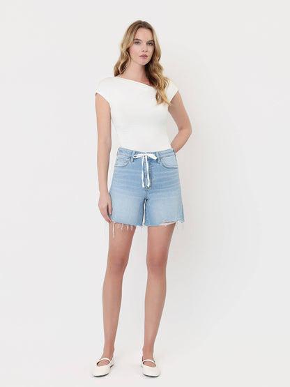 SUPER HIGH RISE DRAWSTRING MIDI SHORTS T7431: MORNING TRAIN / M