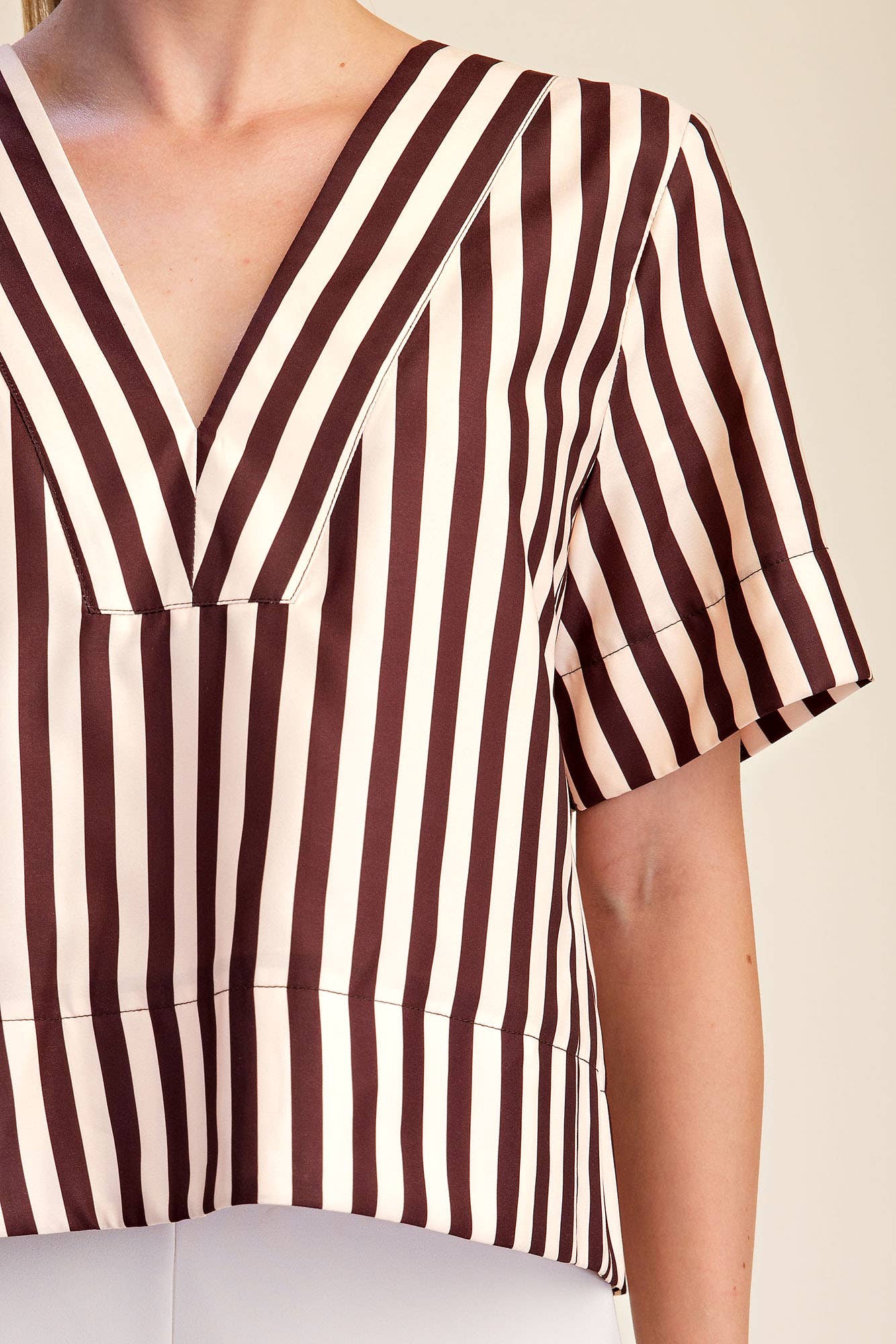 V-Neck Stripe Top - Green & Olive