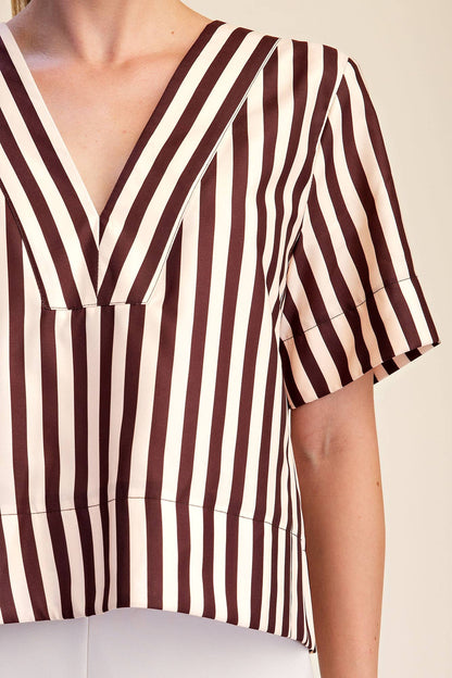 V-Neck Stripe Top - Green & Olive
