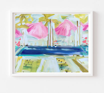 Pool Print on Paper, "Pink Umbrellas Pool": Print / 16" x 20"