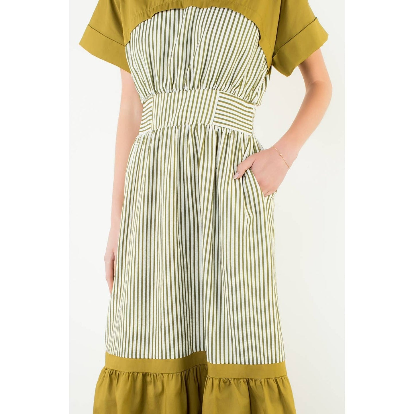 Olive Striped Midi Dress