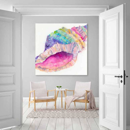 Colorful Conch Shell Canvas: 48x48”