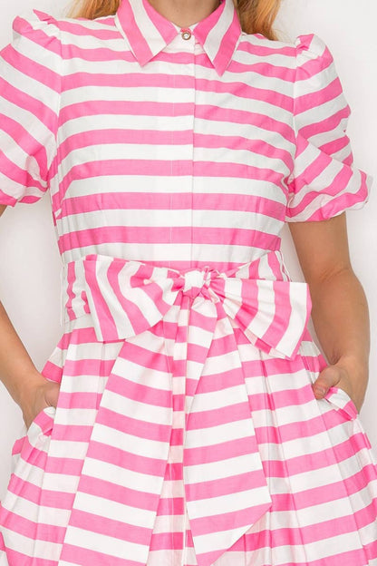 Pretty in Pink Striped Midi Dress