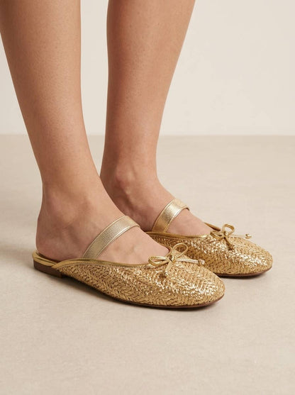 Gold Ballet Flat Mules
