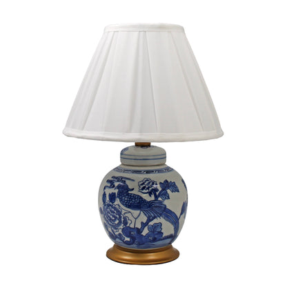 Mini Blue & White Jar Lamp - Birds