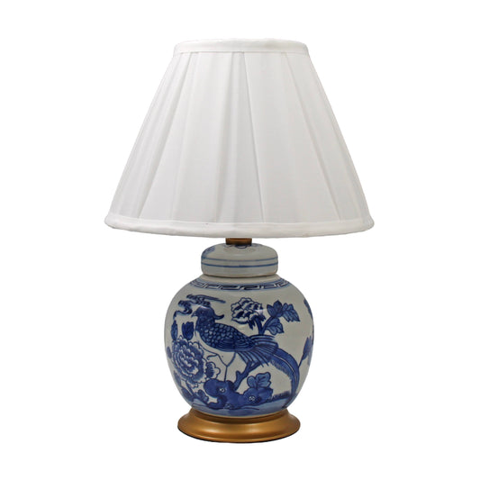 Mini Blue & White Jar Lamp - Birds