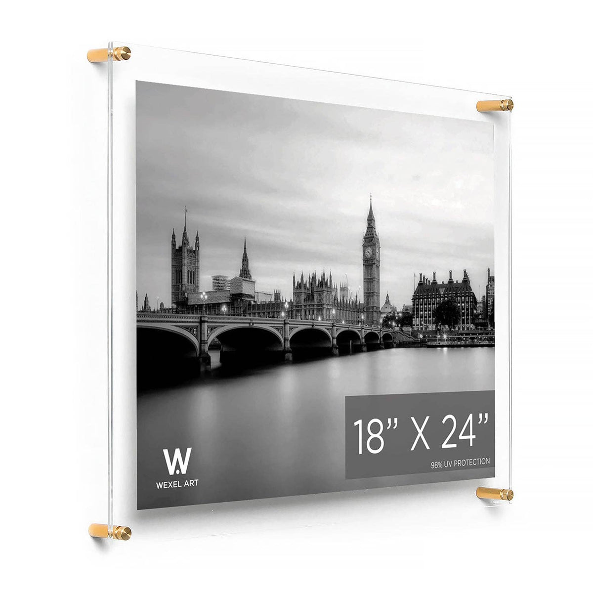 18x24" Modern UV-Grade Acrylic Floating Wall Frame: Gold
