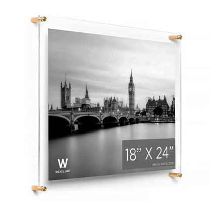 18x24" Modern UV-Grade Acrylic Floating Wall Frame: Gold