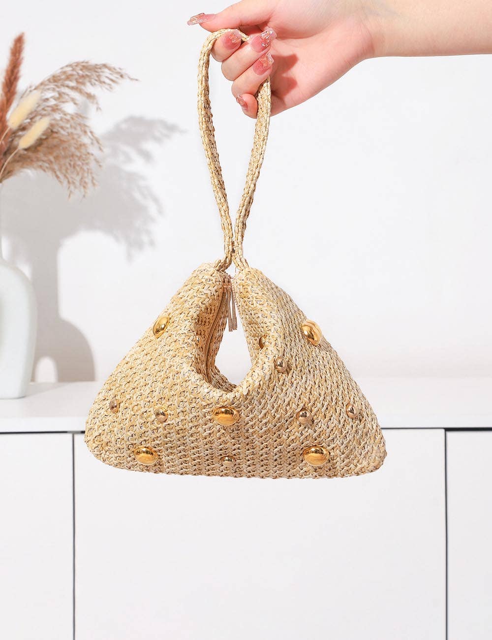 Mini Straw Studded Clutch