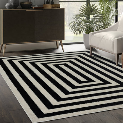 Abani Casa CAS120A -  Contemporary Black & Ivory Rectangular: 8'11" x 12'