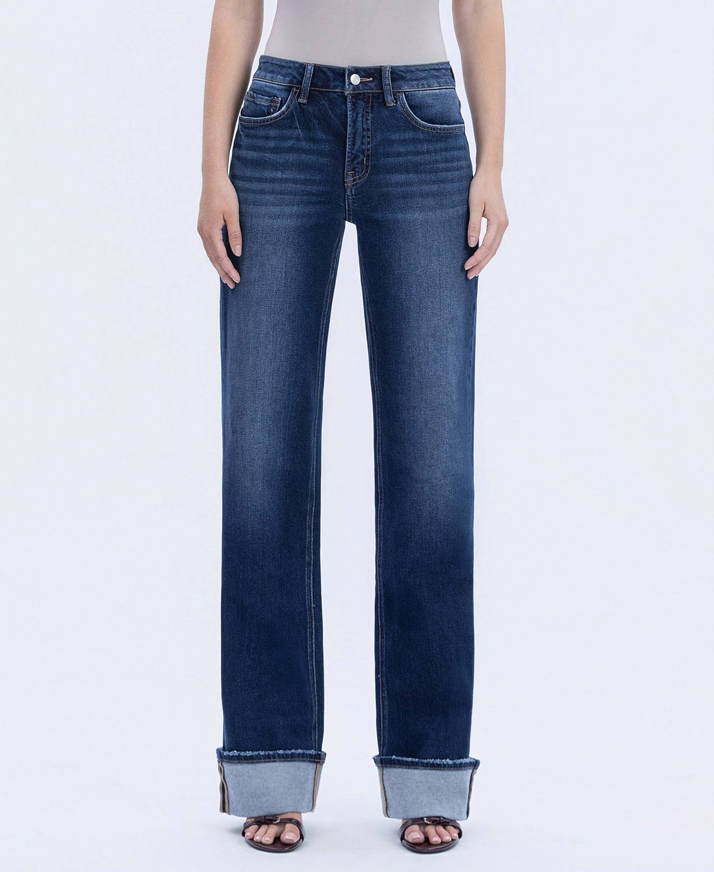 DARK HIGH RISE CUFFED JEANS