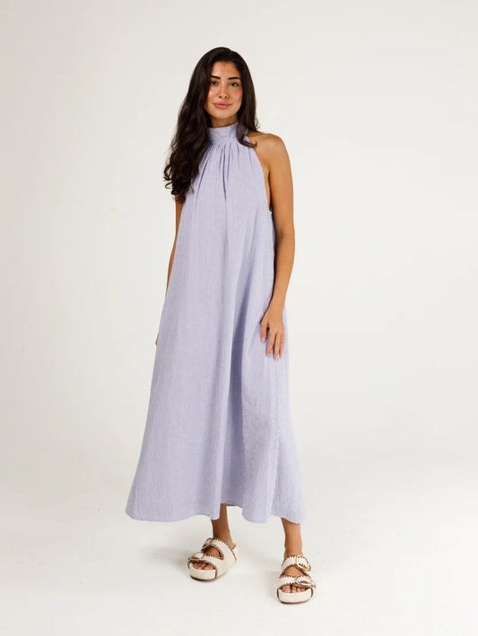 Blythe Dress - Blue and White Seersucker