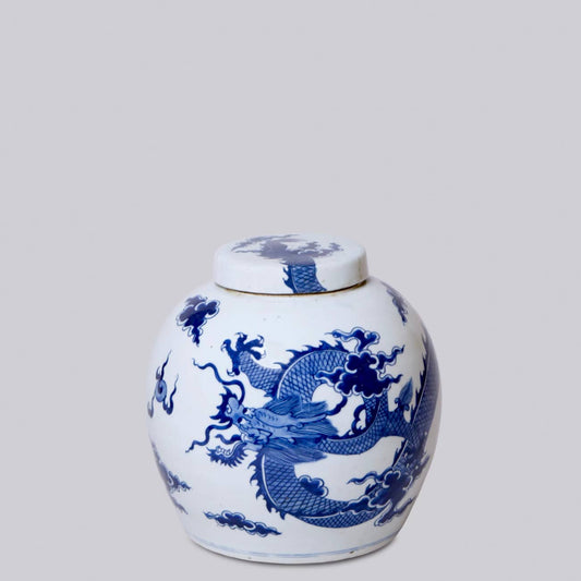 Blue & White Round Dragon Jar