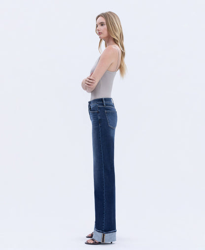 DARK HIGH RISE CUFFED JEANS