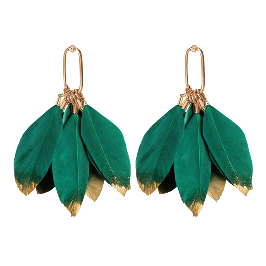 Emerald Feather Tassel Earrings