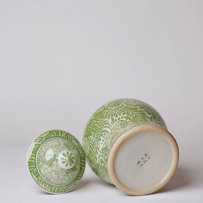 Green and White Country Jar