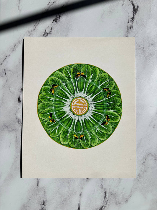 Framed Bok Choy Chinoiserie Plate Print - 8x10"