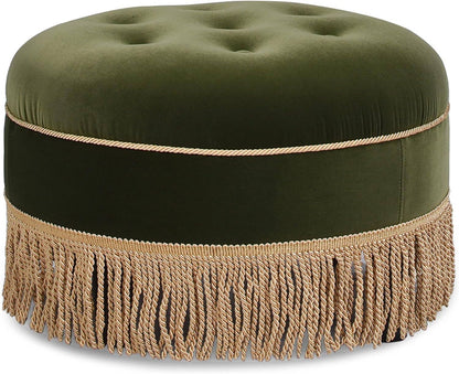 Yolanda 24" Round Upholstered Accent Ottoman: Alabaster Off White