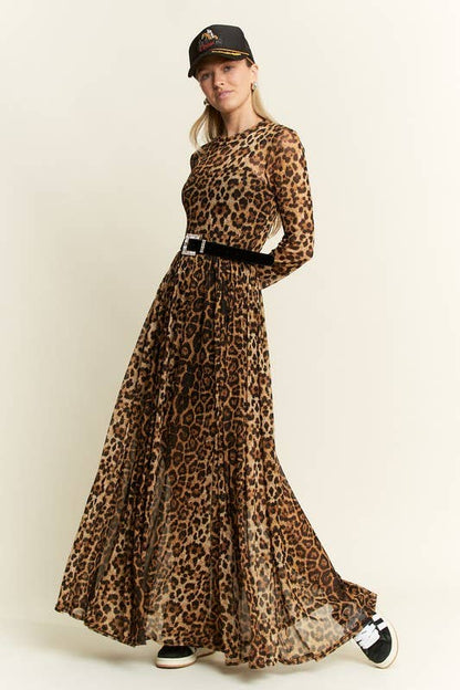 Leopard Mesh Maxi Dress