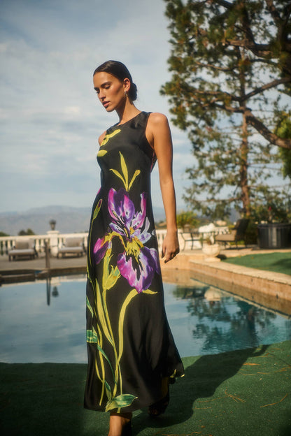 Floral Satin Midi Dress