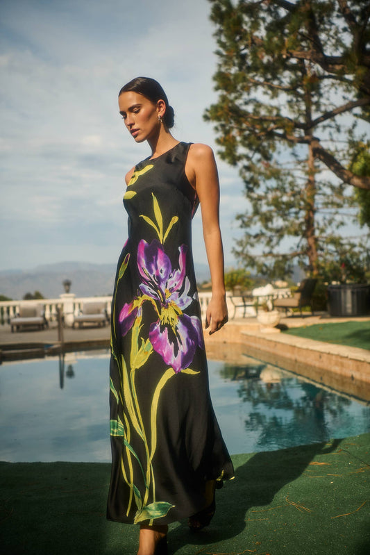 Floral Satin Midi Dress