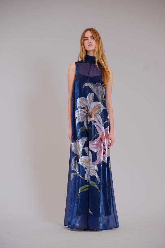 Navy Floral Organza Dress