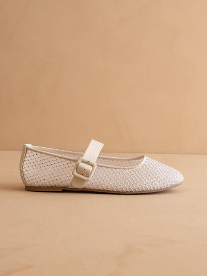 Ivory Gem Embellished Mesh Mary Jane Flat