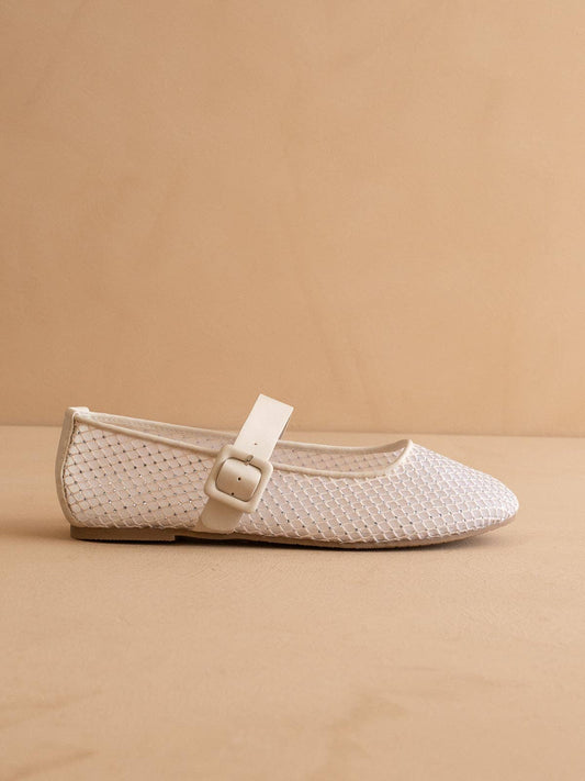 Ivory Gem Embellished Mesh Mary Jane Flat