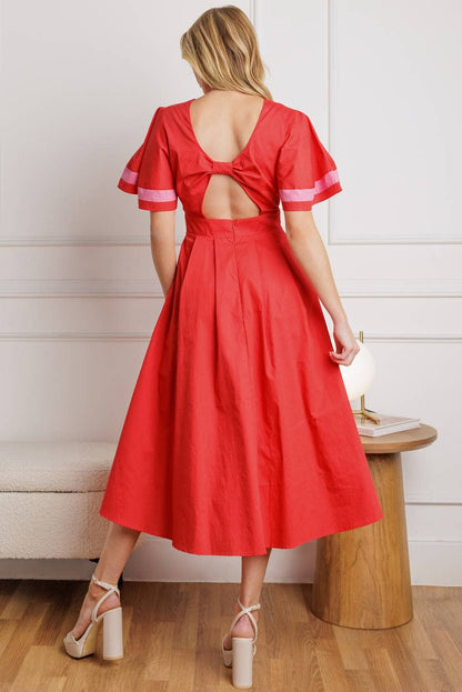 Red & Pink Midi Dress