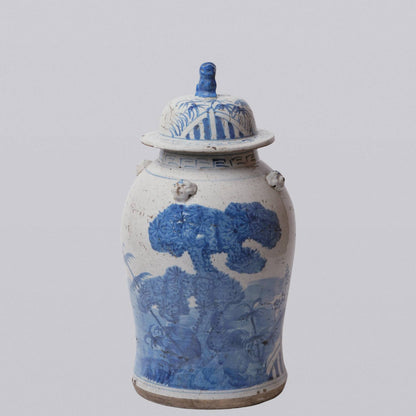 Blue and White Three Friends Porcelain Temple Jar