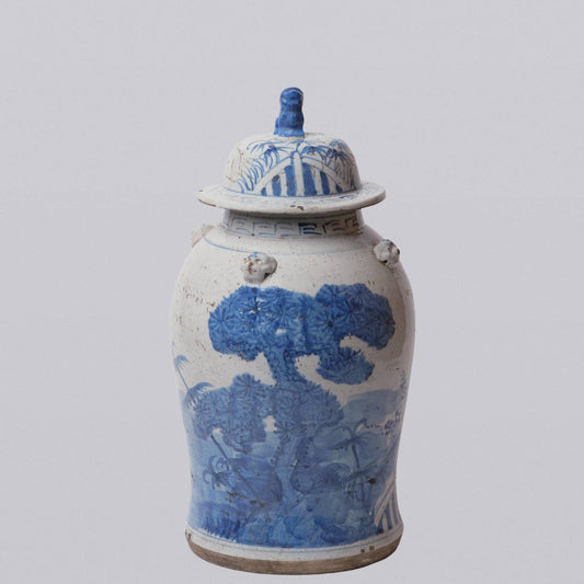 Blue & White Three Friends Temple Jar