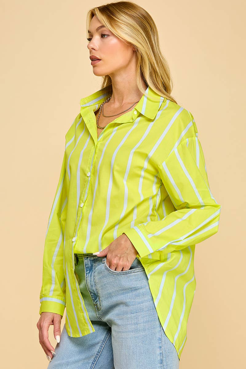 Chartreuse Striped Oxford