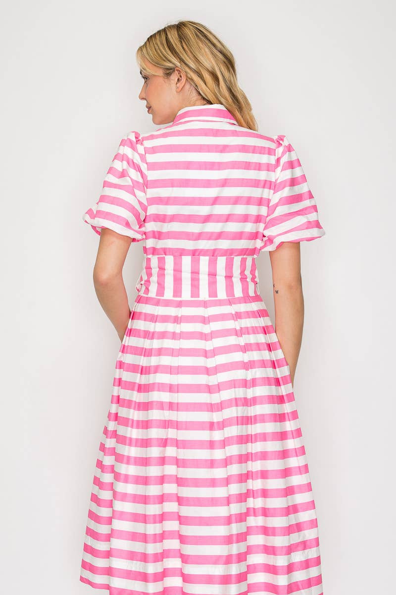 Pretty in Pink Striped Midi Dress