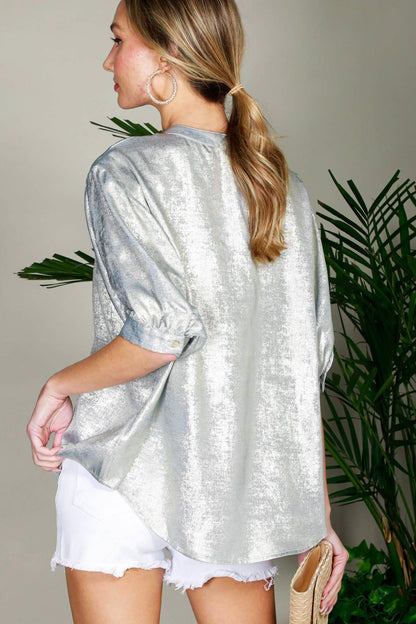 Metallic Woven Top - Champagne