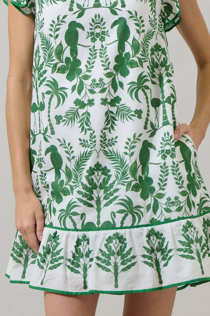 Green & White Mini Shift Dress
