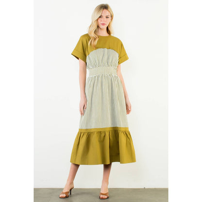 Olive Striped Midi Dress