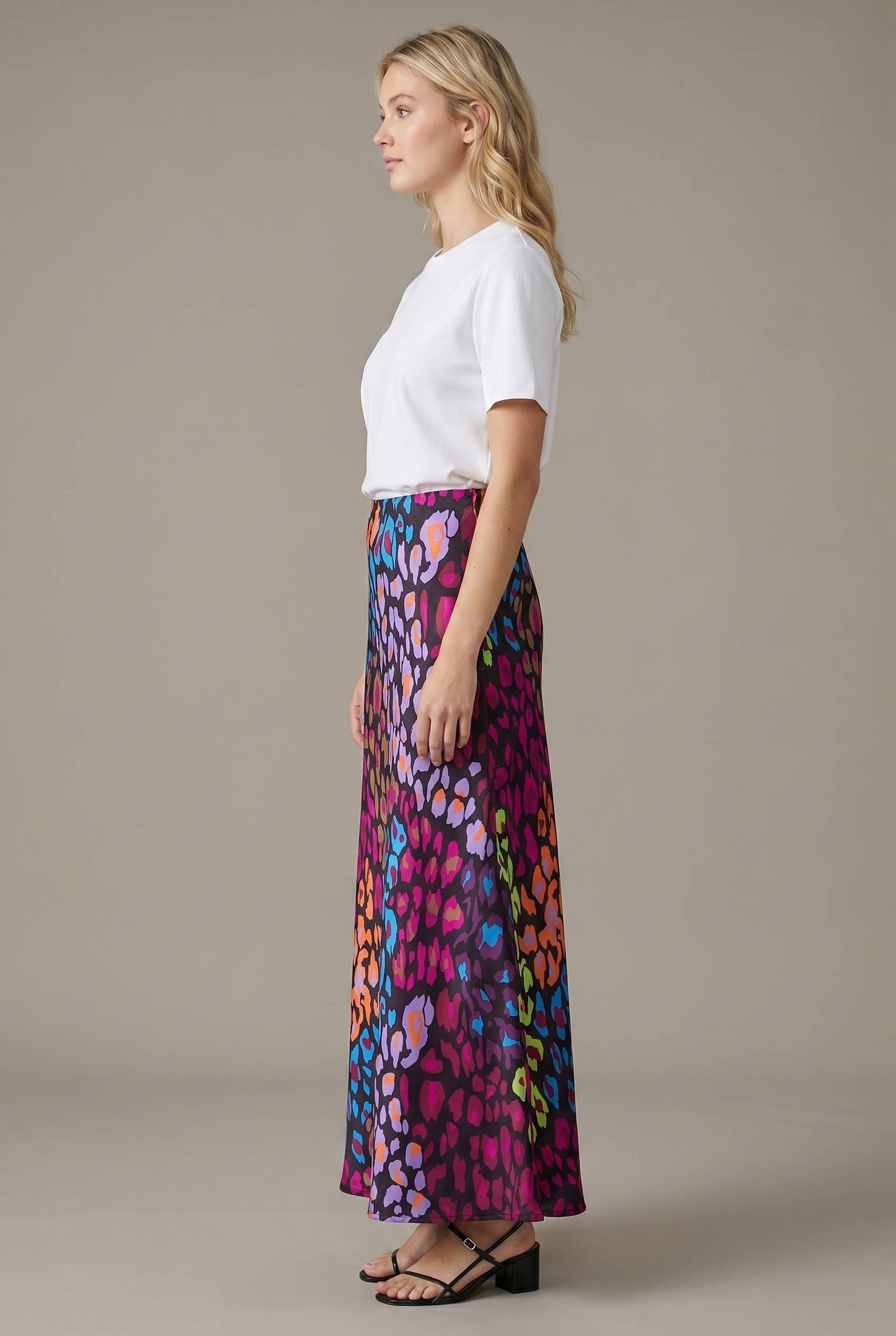 Abstract Satin Maxi Skirt