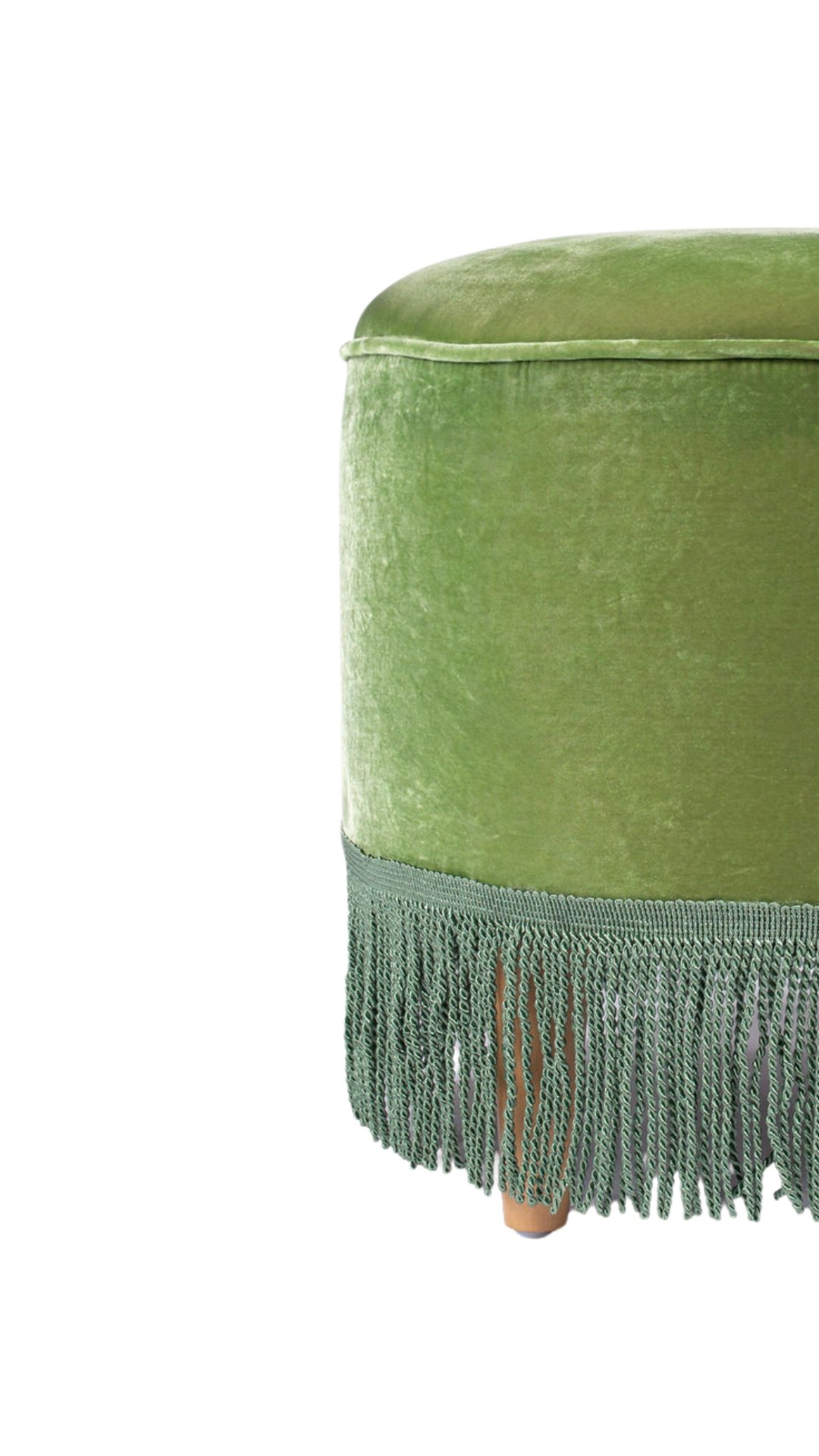 Green Velvet & Fringe Footstool