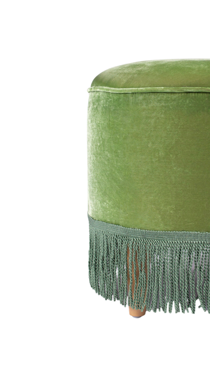 Green Velvet & Fringe Footstool